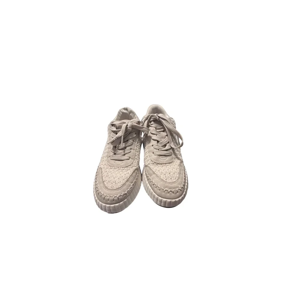 DV Dolce Vita Fredi Cream Beige Woven Whipstitch Platform Sneakers Womens 6.5